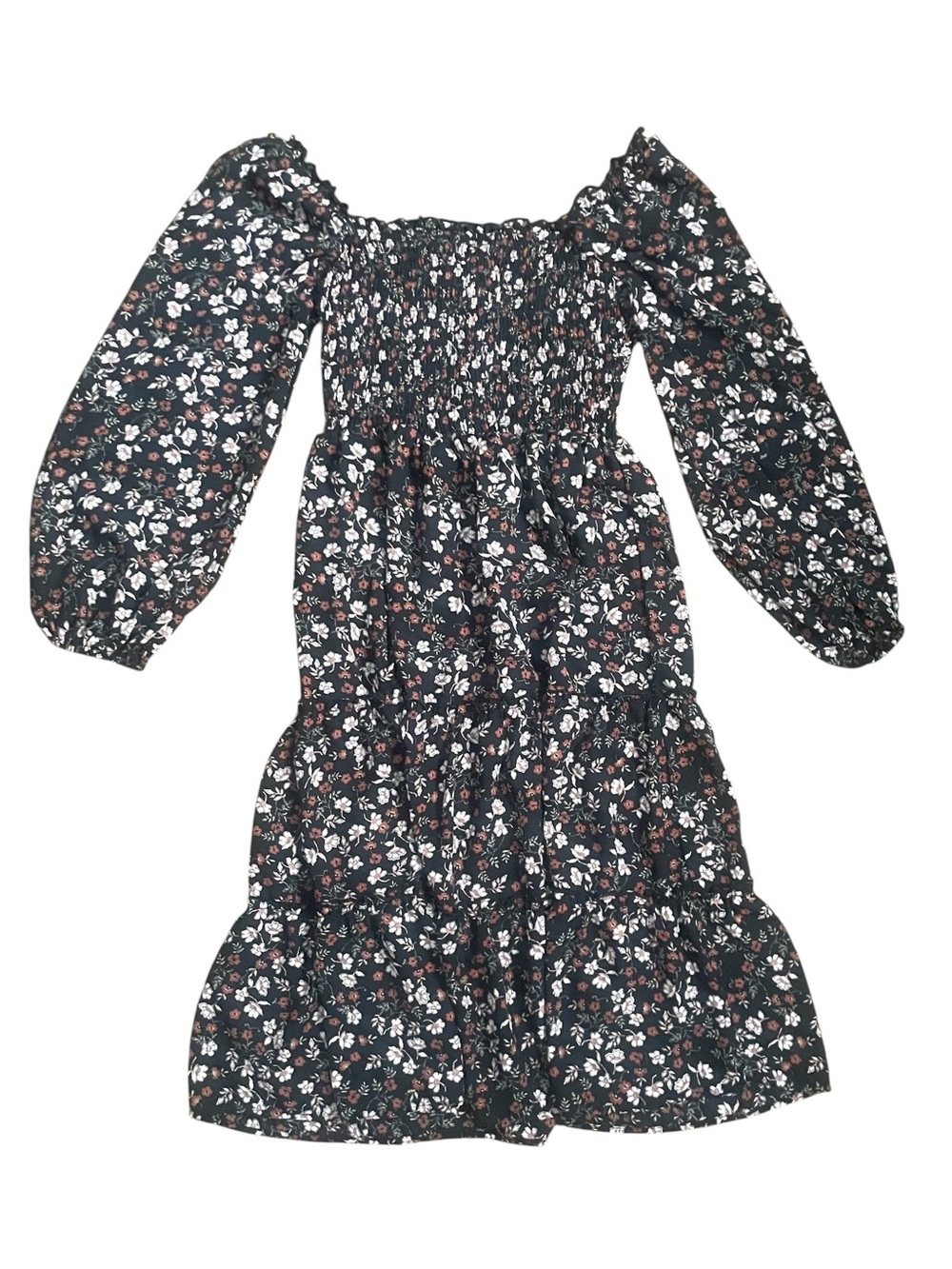 AUW Black Floral Off-Shoulder Smocked Maxi Dress